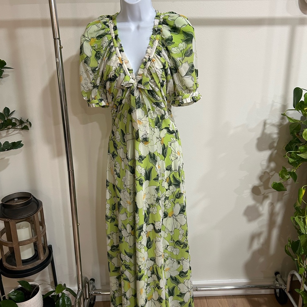 BHLDN Green and White Floral Maxi Dress